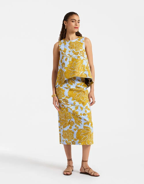 Pencil Skirt Tangle Light Blue In Shot Cotton 3 Pencil Skirt Tangle Light Blue In Shot Cotton - Image 3