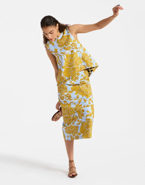 Pencil Skirt Tangle Light Blue In Shot Cotton 4 Pencil Skirt Tangle Light Blue In Shot Cotton - Image 4