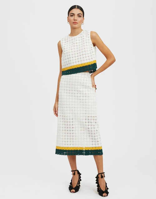 Pencil Skirt Clover White In Embroidered Cotton 1 Pencil Skirt Clover White In Embroidered Cotton