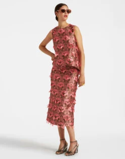 Pencil Skirt Grove Kaki/Pink In Jacquard -Fashion Clothing SKI0011JCQ043GRV03 PI01 2