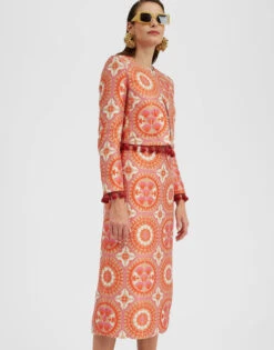 Pencil Skirt Sun Orange In Jacquard