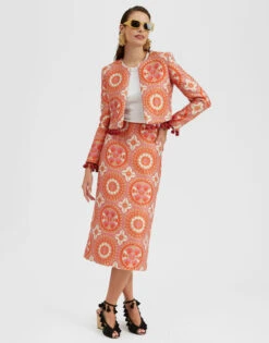 Pencil Skirt Sun Orange In Jacquard -Fashion Clothing SKI0011JCQ074SUN01 OR02 1