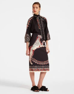 Pencil Skirt Gattopardo Placée Black In Envers Satin