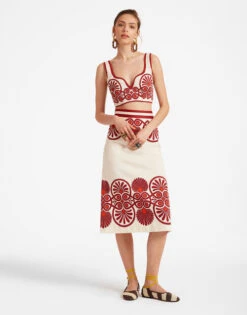 Baia Skirt Medallion Placée Cream In Flat Cotton Stretch