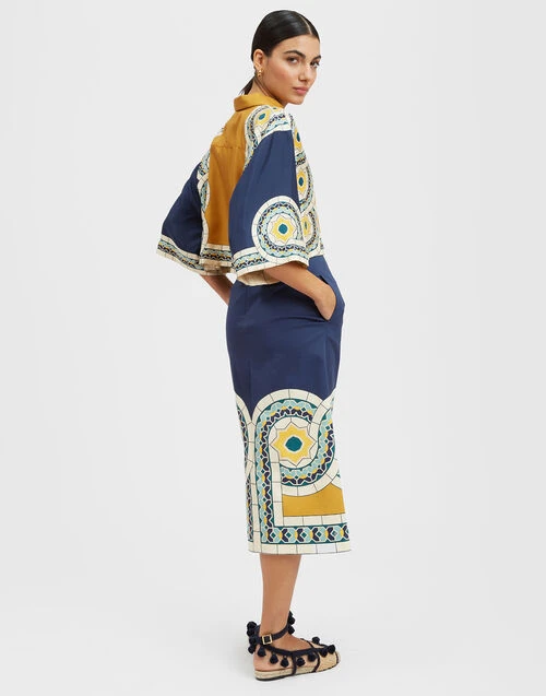 Baia Skirt Mudejar Placée Blue In Flat Cotton Stretch 2 Baia Skirt Mudejar Placée Blue In Flat Cotton Stretch - Image 2