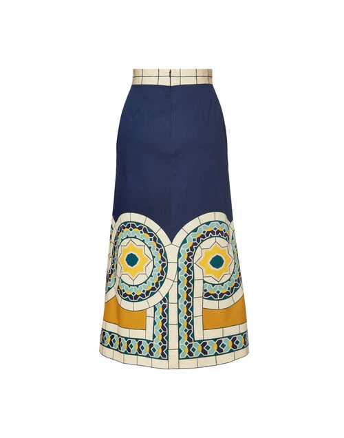 Baia Skirt Mudejar Placée Blue In Flat Cotton Stretch 5 Baia Skirt Mudejar Placée Blue In Flat Cotton Stretch - Image 5
