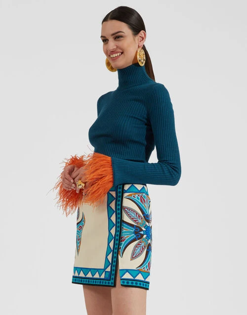 Foulard Mini Skirt Lotus Placée Ivory In Stretch Cotton 4 Foulard Mini Skirt Lotus Placée Ivory In Stretch Cotton - Image 4