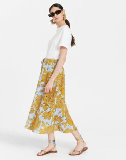 Drawstring Skirt Tangle Light Blue In Printed Lace -Fashion Clothing SKI0098EMB031TAN01 BU01 2