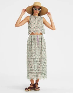 Drawstring Skirt Agua Cream In Macramé