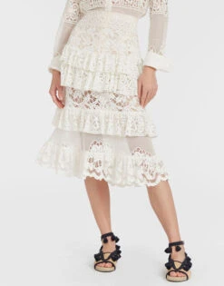 Footloose Lacey Skirt White In Cotton Lace -Fashion Clothing SKI0104EMB028SOLID WH01 2