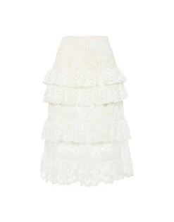 Footloose Lacey Skirt White In Cotton Lace -Fashion Clothing SKI0104EMB028SOLID WH01 4