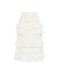 Footloose Lacey Skirt White In Cotton Lace -Fashion Clothing SKI0104EMB028SOLID WH01 5