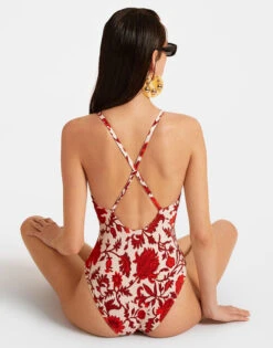 Fonda Swimsuit Dragonflower Mini Red In Lycra