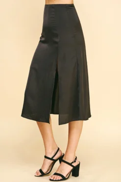 Satin Slit Skirt -Fashion Clothing Satin Slit Skirt BLACK 2 65462.1710518926
