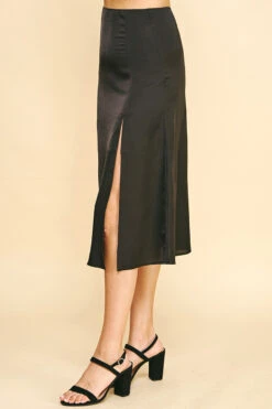 Satin Slit Skirt -Fashion Clothing Satin Slit Skirt BLACK 3 46837.1710518927