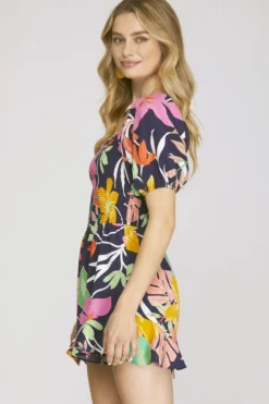 She + Sky Printed Smocked Romper -Fashion Clothing She Sky Printed Smocked Romper NAVY 2 99154.1715014493