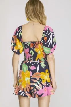 She + Sky Printed Smocked Romper -Fashion Clothing She Sky Printed Smocked Romper NAVY 3 56434.1715014494