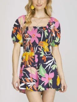 She + Sky Printed Smocked Romper