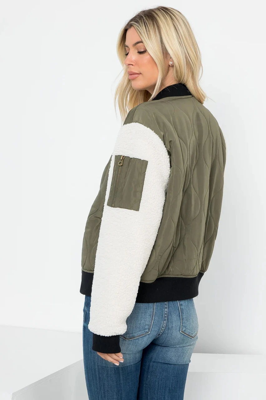 Sherpa Sleeve Quilted Bomber 4 Sherpa Sleeve Quilted Bomber - Image 4