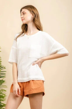Soft Waffle Knit Top -Fashion Clothing Soft Waffle Knit Top WHITE 2 52974.1711494338