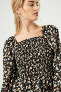 Square Neck Smocked Top -Fashion Clothing Square Neck Smocked Top BLACK 2 80703.1710522425