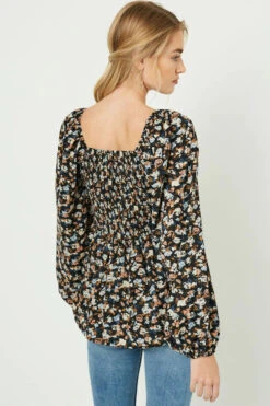 Square Neck Smocked Top -Fashion Clothing Square Neck Smocked Top BLACK 3 17177.1710522425