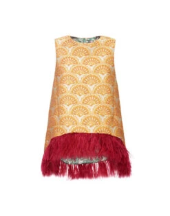 La Scala Top Fans Gold In Jacquard With Feathers -Fashion Clothing TOP0013JCQ072FAN02 YE05 4