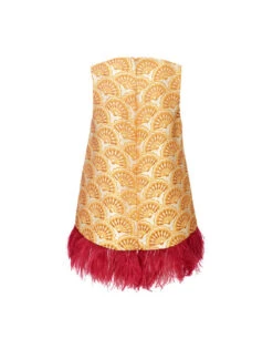 La Scala Top Fans Gold In Jacquard With Feathers -Fashion Clothing TOP0013JCQ072FAN02 YE05 5