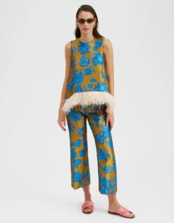 La Scala Top Hottie Turquoise In Jacquard With Feathers -Fashion Clothing TOP0013JCQ073HOT02 BU08 2