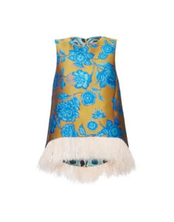 La Scala Top Hottie Turquoise In Jacquard With Feathers -Fashion Clothing TOP0013JCQ073HOT02 BU08 4