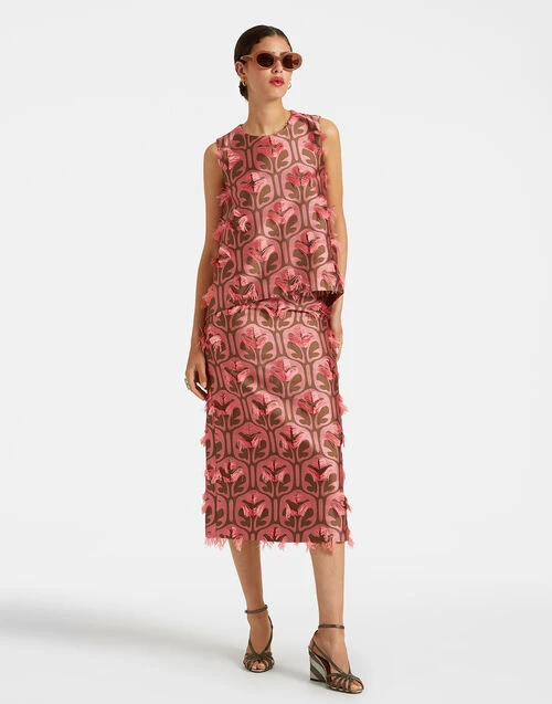 La Scala Top Grove Kaki/Pink In Jacquard 3 La Scala Top Grove Kaki/Pink In Jacquard - Image 3