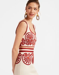 Baia Crop Top Medallion Placée Cream In Flat Cotton Stretch