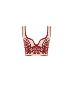 Baia Crop Top Medallion Placée Cream In Flat Cotton Stretch -Fashion Clothing TOP0094COT037MED01 WH03 7