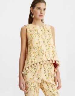 La Scala Top Primavera Cream In Tweed With Tassels