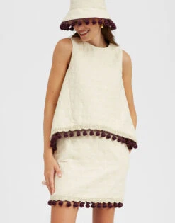 La Scala Top Creamy In Jacquard With Tassels