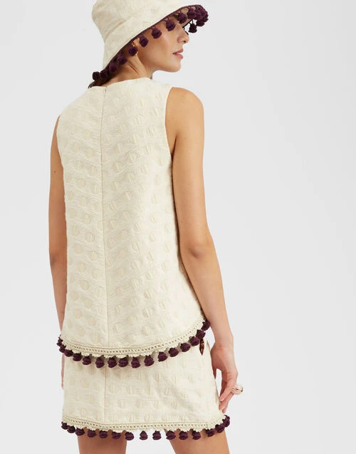 La Scala Top Creamy In Jacquard With Tassels 2 La Scala Top Creamy In Jacquard With Tassels - Image 2