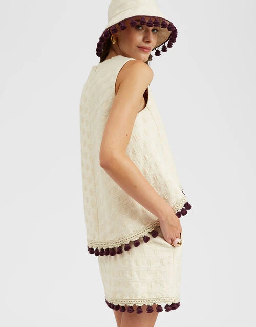 La Scala Top Creamy In Jacquard With Tassels 4 La Scala Top Creamy In Jacquard With Tassels - Image 4