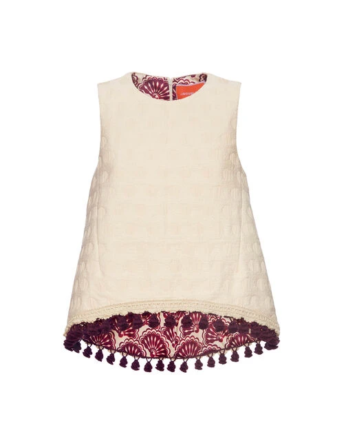 La Scala Top Creamy In Jacquard With Tassels 5 La Scala Top Creamy In Jacquard With Tassels - Image 5