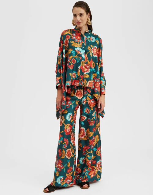 Palazzo Pants Hottie Emerald In Silk Twill 1 Palazzo Pants Hottie Emerald In Silk Twill