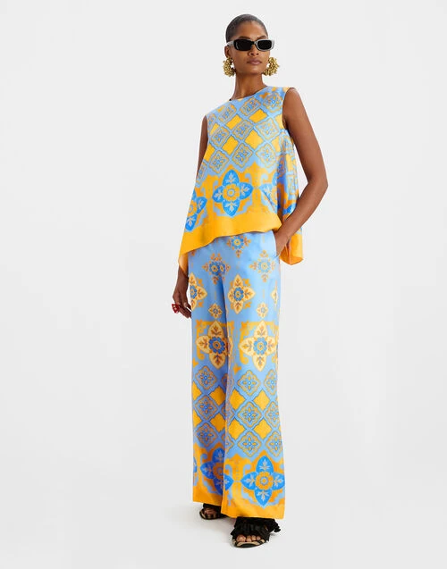 Palazzo Pants Partenope Light Blue In Silk Twill 1 Palazzo Pants Partenope Light Blue In Silk Twill