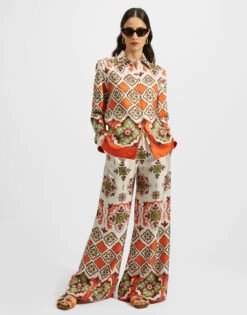 Palazzo Pants Partenope Placée In Twill Silk -Fashion Clothing TRO0003SIL001PRT01 OR02 2