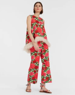 Hendrix Pants Pink Dahlias In Shot Cotton