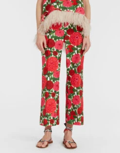 Hendrix Pants Pink Dahlias In Shot Cotton -Fashion Clothing TRO0014COT005 DAH0001 2