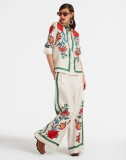 Palazzo Pants Dragonflower Placée Multicolor In Silk Twill -Fashion Clothing TRO0026SIL001DRE05 MU01 3