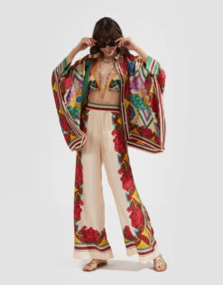 Palazzo Pants Taormina Placée Ivory In Twill Silk