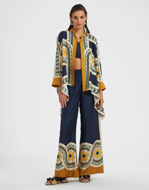 Palazzo Pants Mudejar Placée Blue In Silk Twill 1 Palazzo Pants Mudejar Placée Blue In Silk Twill