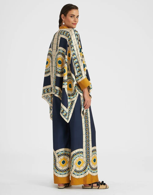 Palazzo Pants Mudejar Placée Blue In Silk Twill 2 Palazzo Pants Mudejar Placée Blue In Silk Twill - Image 2