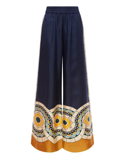 Palazzo Pants Mudejar Placée Blue In Silk Twill 5 Palazzo Pants Mudejar Placée Blue In Silk Twill - Image 5