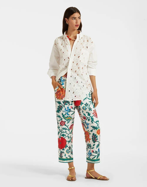 Drawstring Pants Dragonflower Multicolor In Silk Twill 1 Drawstring Pants Dragonflower Multicolor In Silk Twill