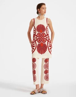 Stretch Pants Medallion Placée Cream In Envers Satin -Fashion Clothing TRO0054VIS011MED01 WH03 2